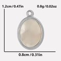 Ovale hanger van 304 roestvrij staal met beige parelmoer en de afmetingen in beeld - Zilveren ovale witte schelp hanger
