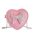 Sac à bandoulière rose en forme de cœur pour fille avec papillon et chaîne argentée - Rose