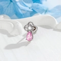 Boucle d'oreille fleur en argent avec pierre poire rose et zircon blanc brillant - Pièce Unique / Style Rose (A1050-2#Rose)