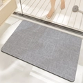 Rectangle anti-slip gray bathroom mat with a woven texture and modern rounded edges - Grand's Words - Light Gray (patented Coating)