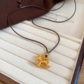 Gold plated rocking horse pendant necklace with brown cord in a premium jewelry box - Golden Rocking Horse Style / Gold