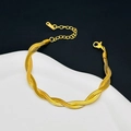 Detailed view of intertwined golden snake bone chain bracelet with lobster clasp - Double Layer Bracelet / Gold