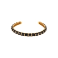 Bamboo style open bracelet with black enamel finish and 18K gold plated stainless steel - Black