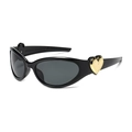 Y2K dopamine pink heart sunglasses in black frames with gold metallic heart accents - Black