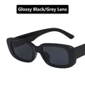Vintage small rectangular sunglasses with gloss black frame and solid grey lenses - Bright Black / Gray