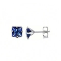 Square-cut blue zircon stud earrings with four-prong silver setting and butterfly back - Royal Blue