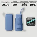Mini fog blue five-fold sun umbrella with matching hard shell storage case and UPF 50+ coating - 2-in-1 Reinforced Ribs with Case / Navy Blue