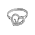 Silver adjustable heart ring with letter Y cursive initial and sparkling zircon stone - Initial Y (Silver Ring Y) / Silver