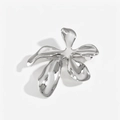 Polished silver stainless steel liquid metal flower brooch with abstract organic design - Silver Liquid Metal Style Flower (PX016) / Silver
