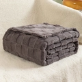 Thick dark grey checkerboard waffle blanket made of soft plush coral fleece - Dark Gray