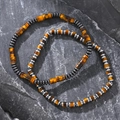 Men's natural semi-precious stone bracelet with gray hematite and brown tiger eye beads - Dark Grey Tiger Eye Flat Round Bead Bracelet (B-S24062201A)