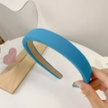 Simple blue fabric padded headband for women with a wide comfortable sponge interior - Dark Blue