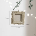 Golden vintage carved square frame ornament for Christmas tree decor, size 7.5x7.5cm - Champagne Resin Square Frame
