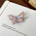 Pince à cheveux papillon marbré rose et violet avec strass et pince en métal argenté - Barrette / Violet