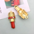 Lipstick style DIY alloy pendant with red resin core and sparkling rhinestone accents - 1pc Red Rhinestone Lipstick
