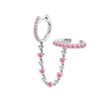 S925 silver ear chain with pink zircons and double hoops for a stylish feminine look - Single Piece / Pink/White Gold