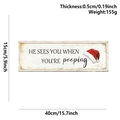 Detailed view of the 40x15cm Christmas wooden door sign with size and weight metrics - He Sees You When You're Pooping