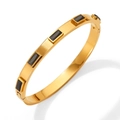 Polished gold stainless steel bangle featuring five rectangular black gemstones inlay - Gold Black Zircon Style (KAS885)