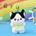 Schattige pluche kat met groen HAPPY-shirt en kanten rokje voor rugzak sleutelhanger. - Kogelkettingstijl / Zwart