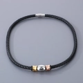 Black braided leather bracelet with magnetic clasp featuring gold, silver and rose gold beads - Style A Necklace (KN282875-TXH)