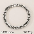 Polished silver Cuban link bracelet in 200x8mm stainless steel with 25g weight - 8mm Four-sided Cut Double Weave Chain