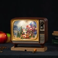 Carillon TV retrò con Babbo Natale e ruota panoramica in custodia di legno d'epoca - TV Retro (Babbo Natale)