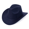 Classic dark blue felt cowboy hat with wide brim and top groove for autumn winter - M (56-58cm) / Navy Blue