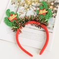 Red Christmas headband with green sequin antlers and golden Merry Christmas text - Green Antler Headband