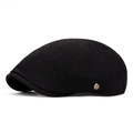 Classic black twill beret cap for men with a vintage gold 'W' metal badge detail - Adjustable / Black