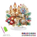 DIY Christmas acrylic diamond painting kit with golden candle holder and colorful gem packs - Christmas Candlestick