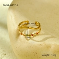 Detail of 18K gold-plated double-layer ring with wavy texture and colorful enamel accent - Double Layer Wave Braid