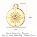 Golden sunburst pendant in stainless steel with rhinestone inlay 13x11mm size - VC595 / Gold Mini Sun