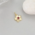 Pendentif fleur dorée avec pierre précieuse rouge étincelante pour bijoux DIY - Fleur à pétales ronds / Or + Rouge