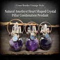 Vintage amethyst heart and crystal pillar pendant necklace with bronze plating finish - Purple Heart Amethyst Combination Pendant
