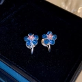Elegant silver butterfly flower ear clips with blue rhinestones and pink pearls - Non-Pierced Pearl Rhinestone Flower Coil Ear Clip