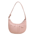 Rosafarbene Halbmond-Schultertasche aus Leder mit Nieten-Taschen und verstellbarem Gurt - Rosa