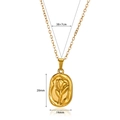 Collier ovale en acier inoxydable doré avec pendentif rose en relief et dimensions - Rose en Relief Vintage