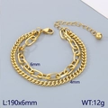 Gold double-layered stainless steel bracelet with 4mm and 6mm curb and oval chains - Gold (KB147923-Z)