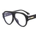 Black pilot-style oversized glasses with gold metal accents and clear lenses - C7 Black Frame Transparent Lens