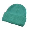 Detailed view of the turquoise knit winter beanie featuring soft plush wool texture - One Size / Green