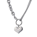 Detail of a chunky stainless steel chain bracelet with heart pendant and OT buckle clasp - Steel