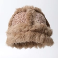 Cappello a secchiello invernale da donna in maglia di pelliccia di coniglio marrone - Taglia unica / Cachi (Leone Colorato)