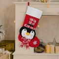 Weihnachtsstrumpf aus rotem Cord mit Plüschpinguin-Dekor für festliche Heimdekoration - Weihnachtspinguin-Strumpf