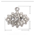 Detailed macro view of silver evil eye pendant with rhinestones and product dimensions - Evil Eye