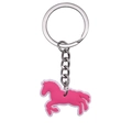 Pink cartoon horse PVC soft rubber keychain with silver metal ring for bags - Pink Horse