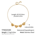 Detail view of gold heart necklace with size specs, waterproof stainless steel jewelry - Gold Heart Style (YYN025340)