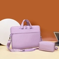 Purple 17.3 inch laptop shoulder bag with matching storage pouch on stylish background - Upgraded Four-pocket Design With Shoulder Straps For Use With Rolling Suitcases (purple) + Power Bank Bag --- Countdown Special Offer / 13.3 Inch