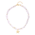 Bohemian choker necklace with white natural stones and gold starfish pendant on white background - Gold Starfish Pendant / Pink Stones