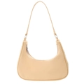Minimalist cream nylon hobo bag featuring a crescent shape and silver zipper closure - Yellow