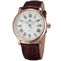 Automatic mechanical watch with rose gold case and brown embossed leather strap - Rose Gold Case White Face